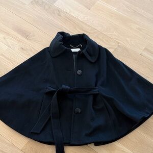 T Tahari Black Wool Cape Coat with Belt